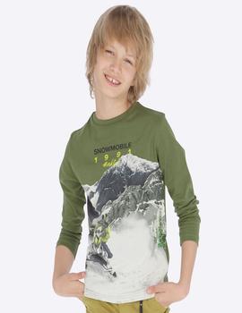 Camiseta Mayoral m/l 'snowmobile' Verde Para Niño