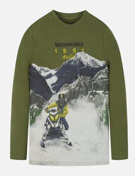 Camiseta Mayoral m/l 'snowmobile' Verde Para Niño