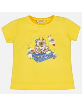 Camiseta Mayoral m/c Grafica Maletas Amarilla Niña