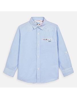 Camisa Mayoral Rayas Y Bolsillo Azul M/L Mini Niño