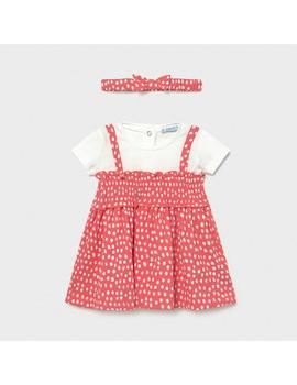 Vestido Mayoral Combinado Topos Coral Para Bebé Niña