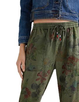 Pantalon Desigual Mickey Camo Flowers Verde Mujer