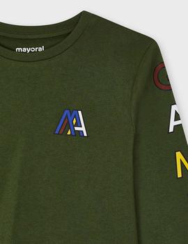 Camiseta Mayoral M/l Letras Verde Para Niño
