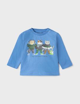 Camiseta Mayoral  M/l 'cat' Añil Para Bebé