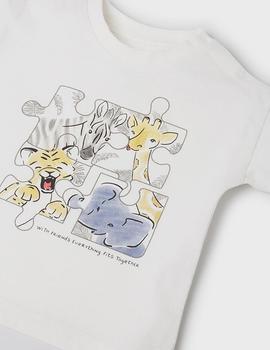 Camiseta Mayoral  M/c Puzle Bco Para Bebé Niño