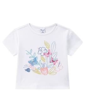Camiseta Newness Flores y Mariposas Blanca Para Ni