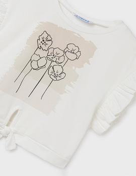 Camiseta Mayoral  M/c Flores Crudo Para Niña