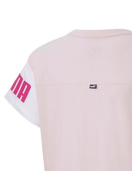 Camiseta Puma Power Colorblock Rosa/Bco Niña