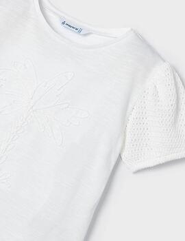 Camiseta Mayoral Mangas Perforadas Blanca Para Niñ