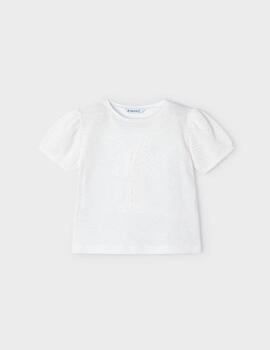 Camiseta Mayoral Mangas Perforadas Blanca Para Niñ