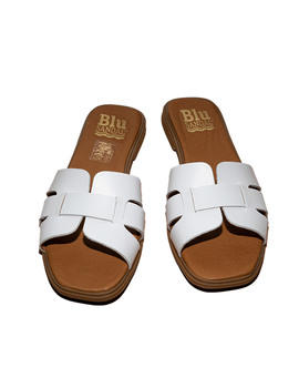 Sandalia plana para Mujer en Piel Blanco - Blue Sandal