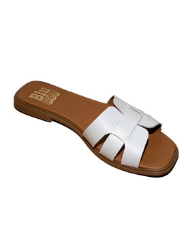 Sandalia plana para Mujer en Piel Blanco - Blue Sandal