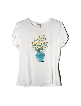 Camiseta Bordada de Mujer con Margarita - Rever