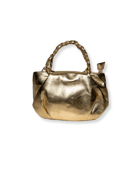 Bolso Pequeño de Piel Dorado con Asa Trenzada