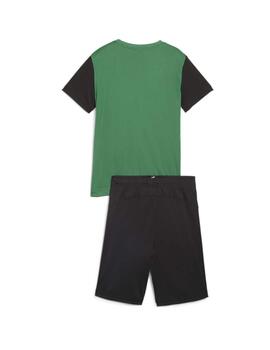 Set Puma Short Polyester Verde/Negro Niño