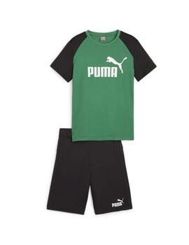 Set Puma Short Polyester Verde/Negro Niño