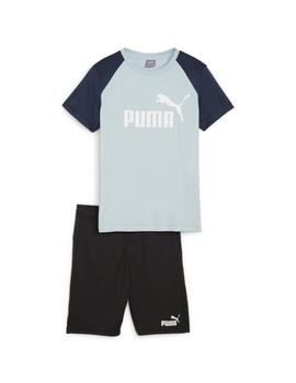 Set Puma Short Polyester Turquesa/Negro Niño