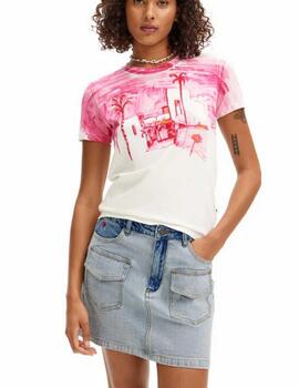 Camiseta Desigual Fez Blanco/Fucsia Mujer