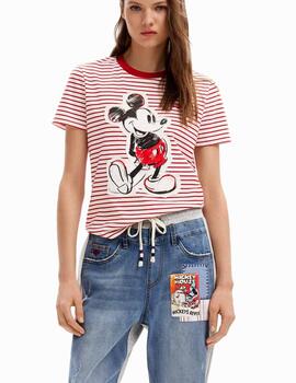 Camiseta Desigual Mickey Patch Blanco/Rojo Mujer