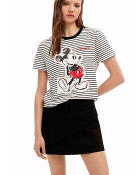 Camiseta Desigual Mickey Patch Blanco/Negro Mujer