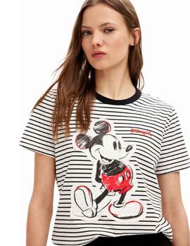 Camiseta Desigual Mickey Patch Blanco/Negro Mujer