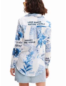 Camisa Desigual Flowers News Blanco/Azul