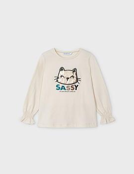 Camiseta Mayoral Gato Beige Para Niña