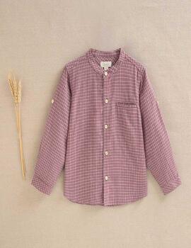 Camisa Dadaty Cuadros Morado Cuello Mao Para Niño