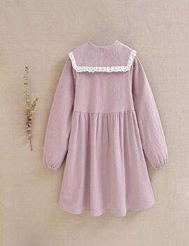 Vestido Dadaty Morado Cuello Bordado Para Niña