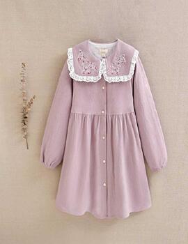 Vestido Dadaty Morado Cuello Bordado Para Niña