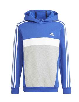 Sudadera Adidas J 3S Tib FL HD Azul/Gris/Blanco