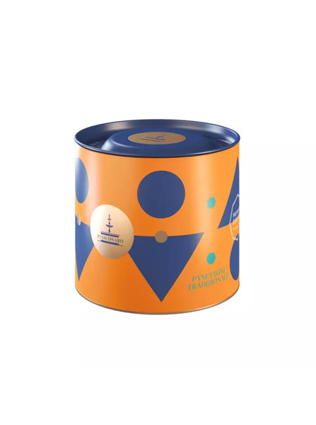 Gallery panettone tradicional con fruta confitada y caja de regalo azul 1